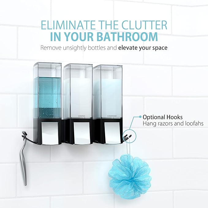 Better Living Products 77384 CLEVER Soap and Shower Triple Dispenser, Black/Chrome