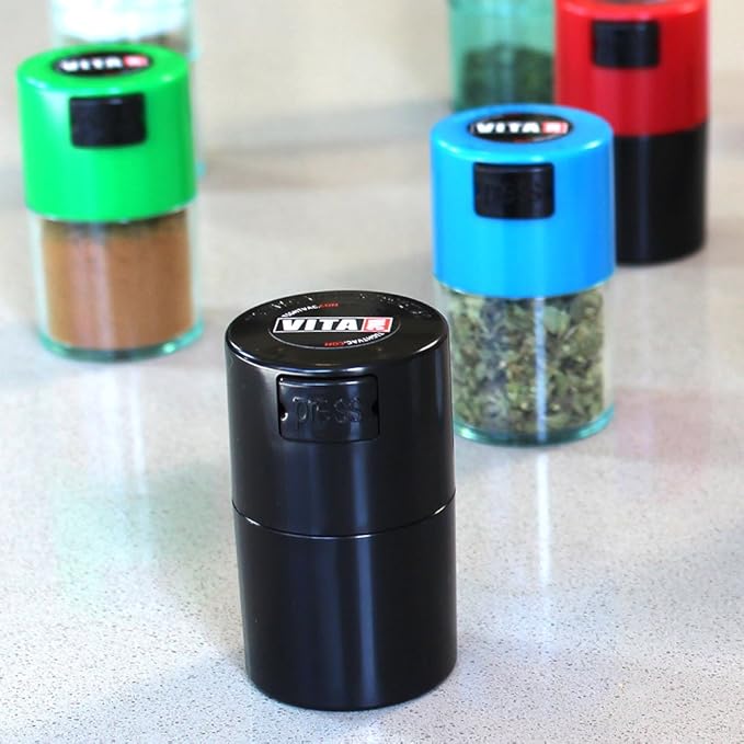 Tightpac Vitavac - 5g to 20 grams Airtight Multi-Use Vacuum Seal Portable Storage Container for Dry Goods, Food, and Herbs - Green Black