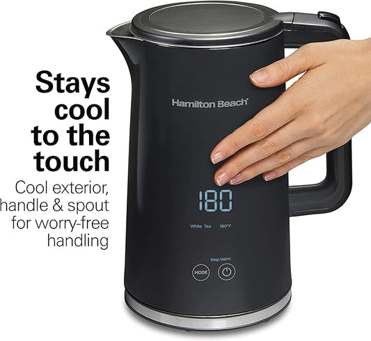 Hamilton Beach Digital Temperature Control Electric Tea Kettle, Hot Water Boiler & Heater 1.7L, 5 Preset Modes + Keep Warm, Fast Boil 1500 Watts, BPA Free, Cool-Touch Exterior, Black (41033)