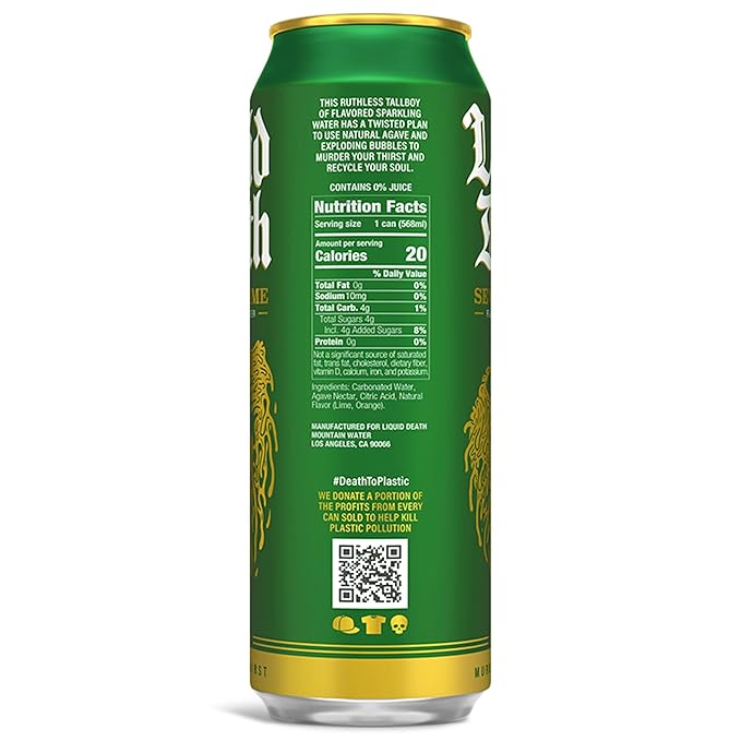 Liquid Death, Severed Lime, Lime-Flavored Sparkling Water, 8-Pack (19.2oz Cans), Low Calorie & No Artificial Sweeteners
