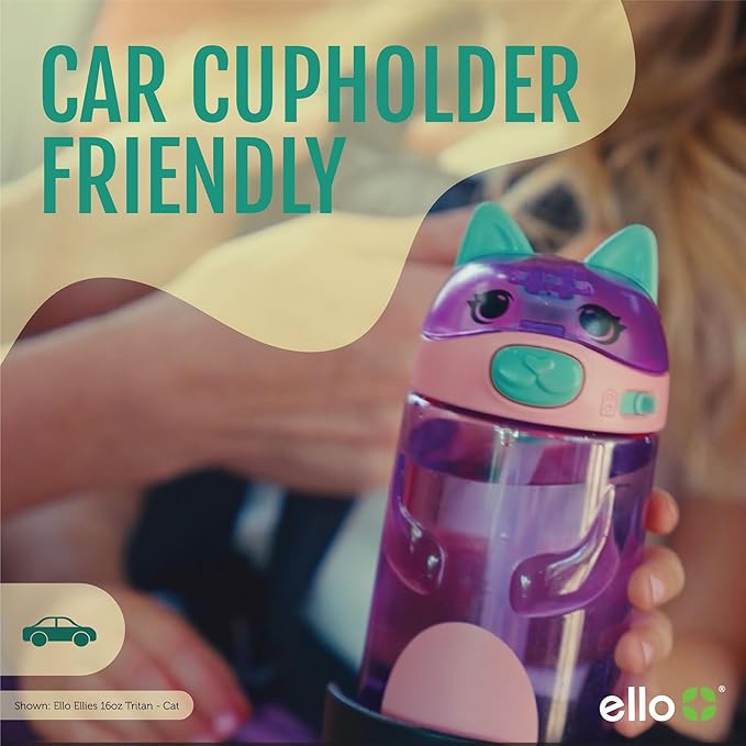 Ello Ellies 16oz Plastic Kids Water Bottle with Straw and Built-in Carrying Handle and Leak-Proof Locking Lid for School backpack, Lunchbox and Outdoor Sports, Dino