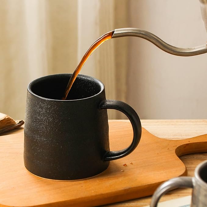 Large Ceramic Coffee Mug, Handmade Pottery Mugs, Tea Cups with Big Handle for Office and Home, 15.5 oz, Dishwasher and Microwave Safe (Frosted Black)