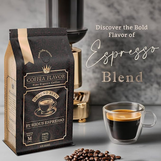 Coffea Flavor Furious Espresso – Organic Single Origin Medium Roast Ground Coffee, 100% Arabica, Bold & Smooth