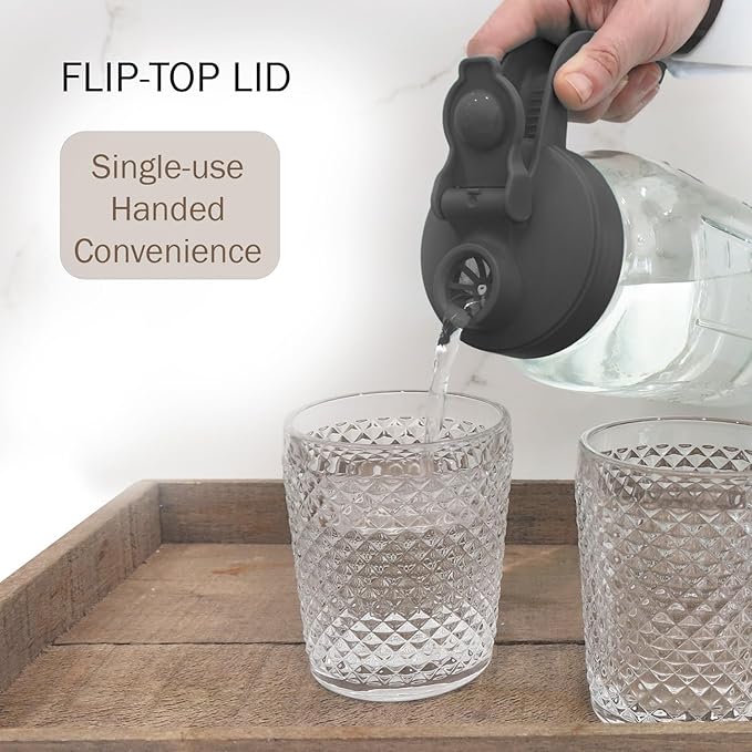 Mason Jar Pitcher - Airtight & Leakproof Glass Pitcher with Lid, Perfect for Breastmilk, Cold Brew Coffee, Sun Tea, Water & Drinks, 2 Quart (64 oz) Wide Mouth Mason Jar with Pour Spout Lid - Black