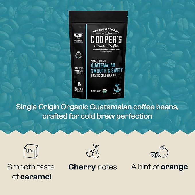Guatemala Organic Cold Brew Coffee, Single Origin & Gourmet Beans, Tasting Notes of Milk Chocolate, Creamy Caramel & A Hint of Orange, Medium Roast Whole Bean, 16 oz Coffee Bag