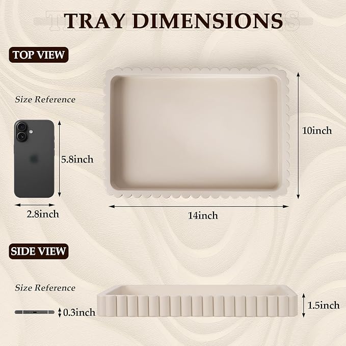 Concrete Decorative Tray for Coffee Table Decor, 14" Coffee Table Tray Ottoman Tray Table Centerpieces, Rectangular Modern Decorative Trays for Home Decor, Living Room, Entry, Gray