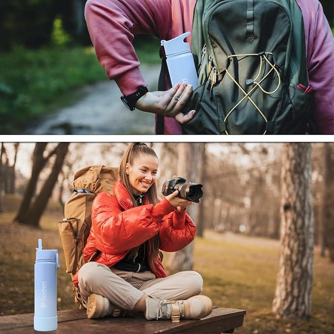Lexlion Tea Infuser Water Bottle 22 Oz – Triple Wall Insulated Stainless Steel, Loose Leaf & Fruit Strainer, 3 Leakproof Lids, BPA-Free Silicone Sleeve, Reusable Thermal Mug
