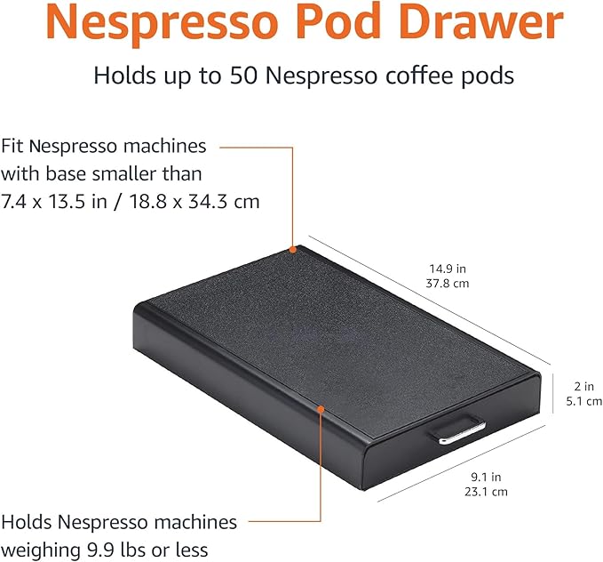 Amazon Basics Nespresso OriginalLine Coffee Pod with 1 Storage Drawer Holder, 50 Capsule Capacity, Black (Pack of 6)