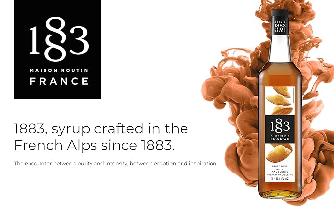 1883 French Madeleine Syrup for Drinks – Premium Flavoring Syrup Made in France, 1 Liter Glass Bottle – Perfect for Coffee, Lattes, Cocktails, and Desserts