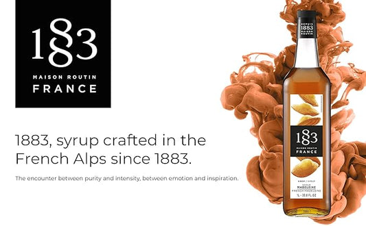 1883 French Madeleine Syrup for Drinks – Premium Flavoring Syrup Made in France, 1 Liter Glass Bottle – Perfect for Coffee, Lattes, Cocktails, and Desserts