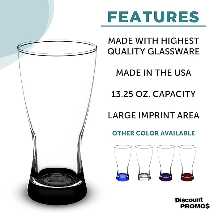 DISCOUNT PROMOS Pilsner Glasses 13.25 oz. Set of 12, Bulk Pack - Made in the USA, Perfect for Hotels, Restaurants, Bars and Even Party Favors - Black