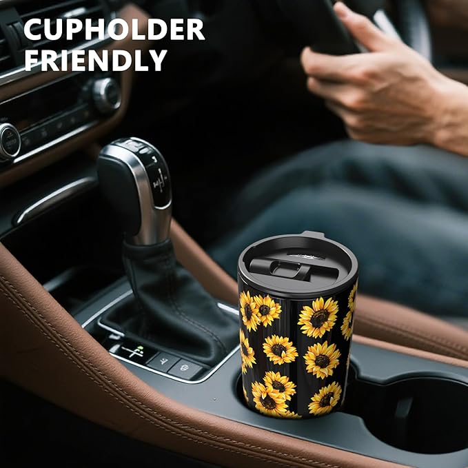 TILUCK 20 oz Tumbler with Lid, Vacuum Insulated Stainless Steel Coffee Mug, Double-Walled Travel Tumbler for Hot and Cold Drinks(SunFlower, 20oz)