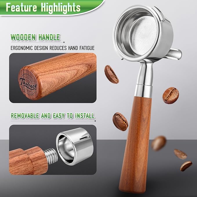 58mm Dual Spout Portafilter for Gaggia Baby Series & Classic (Pre-2015/Pro 2019+) | Not 2015-2018 | Rosewood Handle & Steel Basket