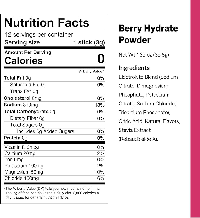 UCAN Hydrate Electrolyte Drink Mix (Berry, 12 Stickpacks) Sugar-Free, Keto-Friendly, Vegan, Non-GMO, Gluten-Free Electrolyte Powder with Potassium & Magnesium for Runners & Athletes