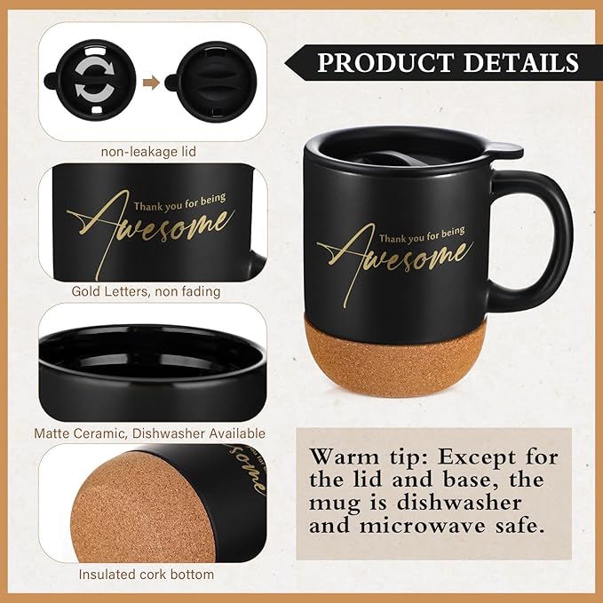 4 Pcs Thank You Gift for Men Women Employee Coworker Inspirational Appreciation Notebook Coffee Mug Scented Candle Pen Gift for Valentine's Day Team Office Staff Teacher Volunteer(Black)