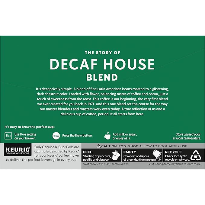 Starbucks K-Cup Coffee Pods, Medium Roast Hot or Iced Coffee, Decaf House Blend, 60 Keurig Pods