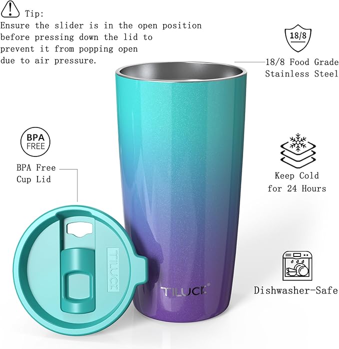 TILUCK 20 oz Tumbler with Lid, Vacuum Insulated Stainless Steel Coffee Mug, Double-Walled Travel Tumbler for Hot and Cold Drinks(BluePurple, 20oz)