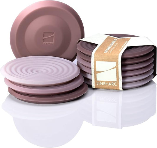 LINE+ARC Extra Thick Silicone Coasters (As Seen in NYTimes WireCutter) Waterproof Anti-Stain Heat-Safe Dishwasher-Safe Degrē Coasters XL (Set of 6 Mauve) Outdoor Rubber Mid-Century Modern