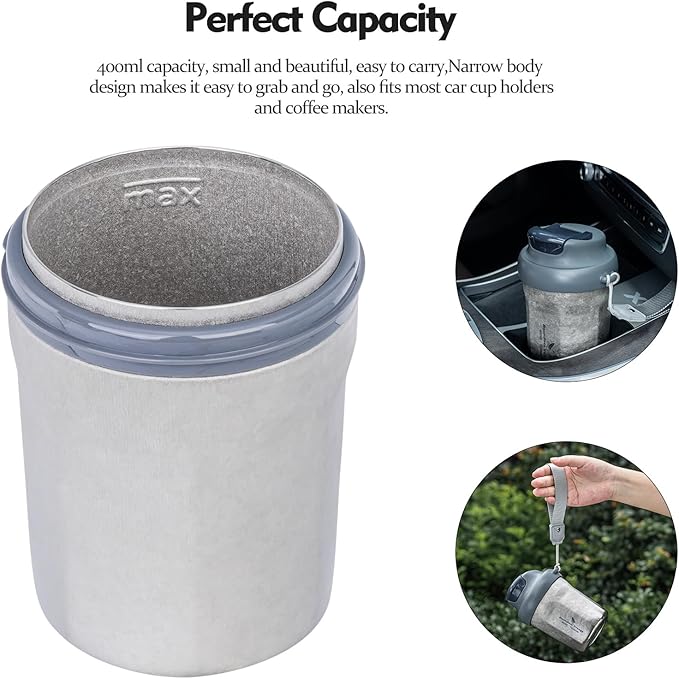 iBasingo Titanium Coffee Cup 400ml Insulated Travel Mug Spill Proof with Sliding Lid Reusable Double Wall Tea Cup Car Coffee Tumbler for Keeping Hot/Ice Water Tea Beer Ti3236D