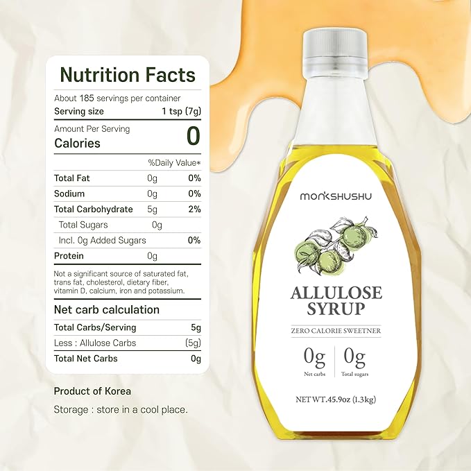 MONKSHUSHU Allulose Syrup 45.9 Fl Oz - Liquid Sweetener for Cooking, Baking, and Drinks - Keto Diet, Vegan friendly, Diabetes-Safe - Zero Calorie Sugar Substitute - Monk Fruit - Gluten Free, 0g Net Carbs, Non-GMO