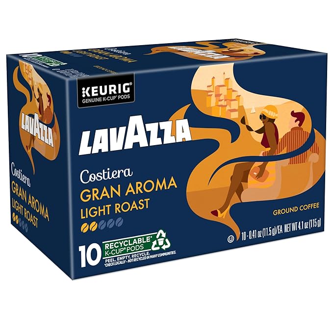 Lavazza Costiera Gran Aroma,Single-Serve Keurig K-Cup Pods,Light Roast Coffee,60-Count Box,(Pack of 12)