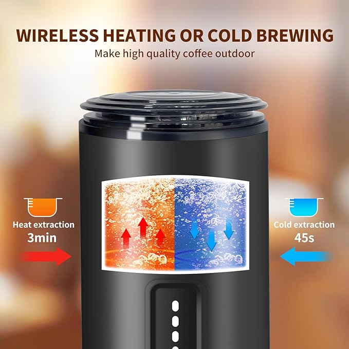 Leozora Portable Espresso Maker, 20Bar Professional Pressure, Stainless Steel Body, 7500mAh USB-C Rechargeable, 3-in-1 for Ground Coffee & Nespresso/DG Capsules, Ideal for Camping, Car, Office, Black