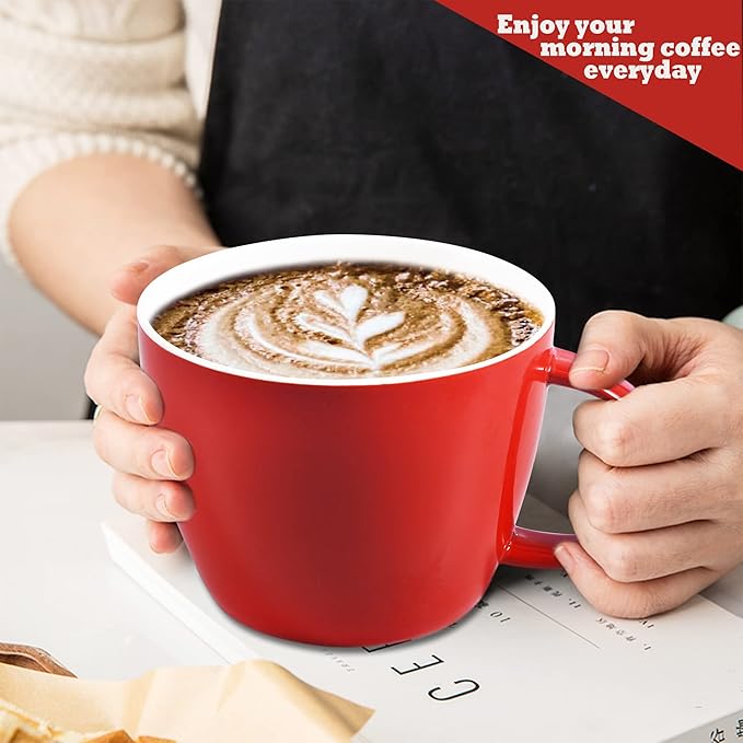 XXL Extra Large Coffee Mug 30 Ounce, Porcelain Coffee Cup Soup Bowl with Handle for Coffee Tea Cocoa Milk Soup and Fruit, Gift Mugs Matching to Kitchen, Table, Dinner Sets and Office Home Decor, Red