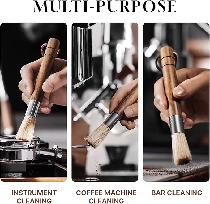 Espresso Brush Coffee Grinder Cleaning Brush Set,Walnut Wood Handle Natural Bristles Cleaner Tool for Barista Home Kitchen Espresso Machine Maintenance