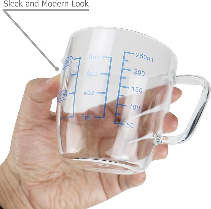 EIKS 9oz/250ml Glass Measuring Cups Coffee Milk Frothing Pitcher for for Espresso Cappuccino Latte Maker in Kitchen Restaurant