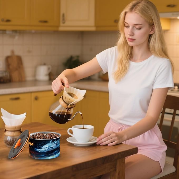 Coffee Storage Containers Airtight Food Storage Canister Set with Vacuum Seal, 500ml Food Grade Stainless Steel Coffee Bean & Tea Storage Jar Ice Fire Dragon