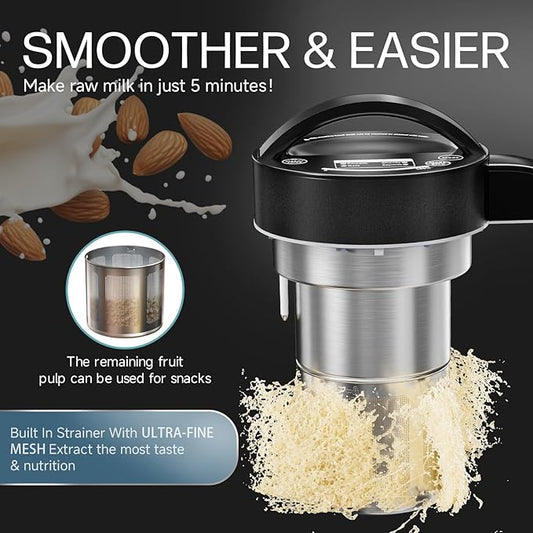 304 Stainless Steel Almond Milk Maker Machine (Built-in Filter) 50oz 6-7 Cups Per Batch, 8-IN-1 Cooking Blender Make Plant Based Nut Milk, Soy Oat Milk, Soup & Juice, Automatic Cleaning (Black)