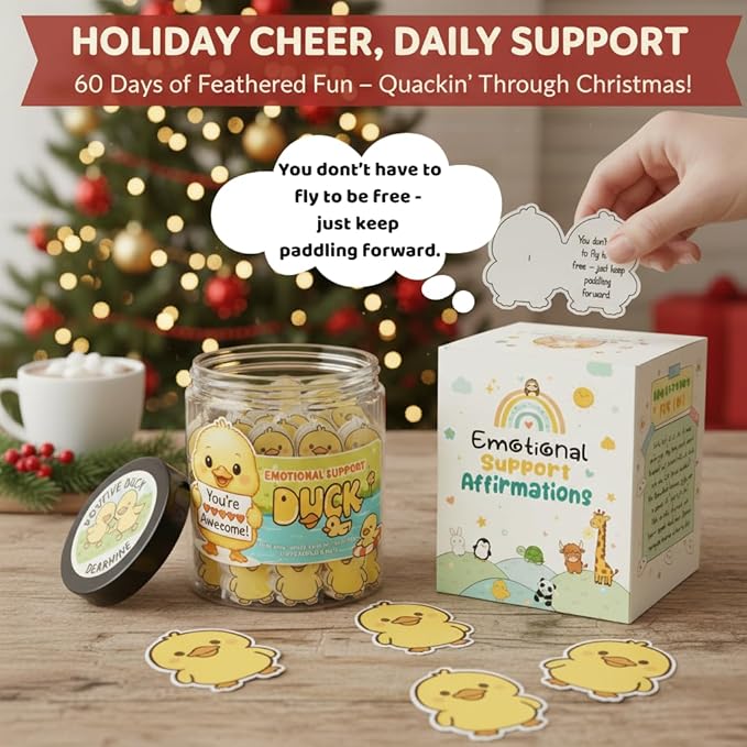 Positive Duck Jar with 60 Daily Affirmation Cards, Emotional Support Gift, Duck Gift for Women, Birthday for Girls, Inspirational Gifts for Women, Back to School Student Present