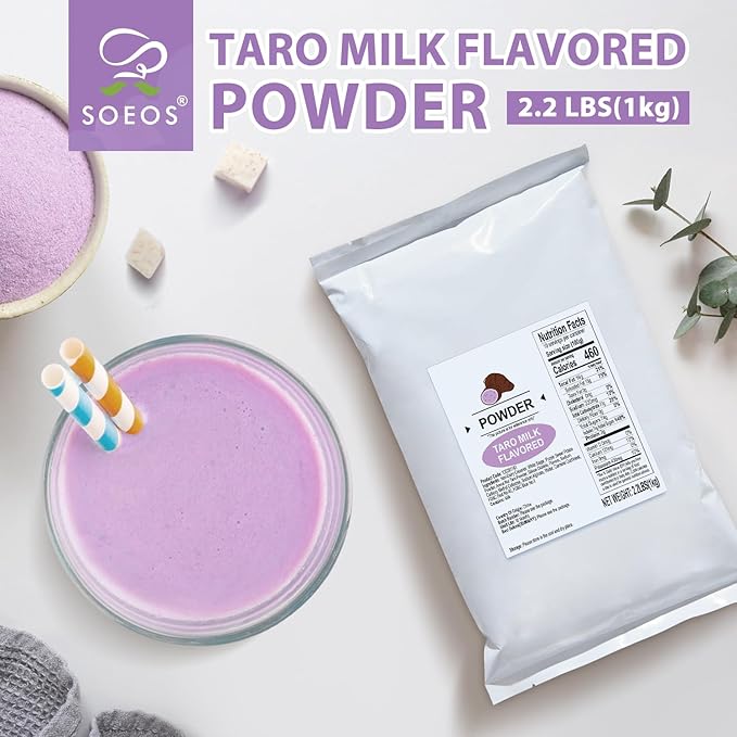 Soeos Taro Flavored Powder, 2.2 lbs (1kg) – Instant Bubble Tea Mix with Creamer & Sugar, Easy to Prepare, Perfect for Boba Drinks & Desserts