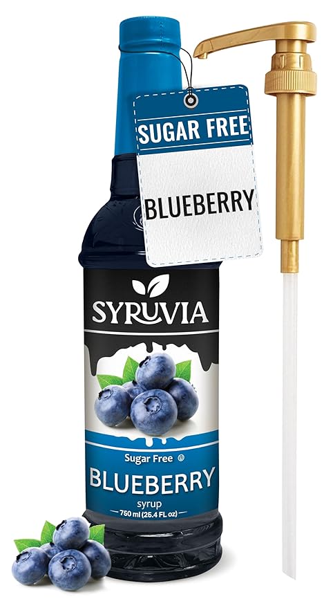 Syruvia Sugar-Free Blueberry Syrup, Flavored Syrup for Drinks, Cocktails, Lemonades, Iced Teas, and Desserts – 25.4 fl oz, With Pump