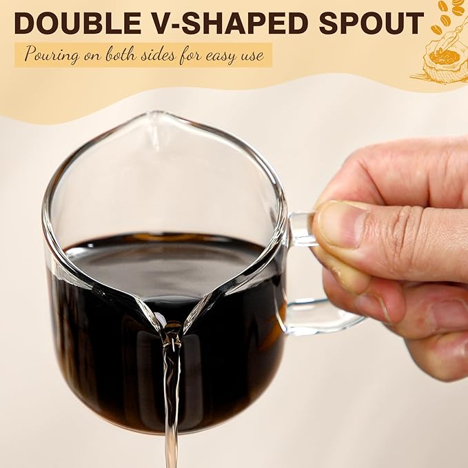 Patelai 4 Pcs 6oz/180ml Espresso Cups, Glass Coffee Cups with Double Spouts & Handle, Clear Espresso Shot Glass Milk Frothed Cup Coffee Accessories for Machines, Milk Frothed, and Bars