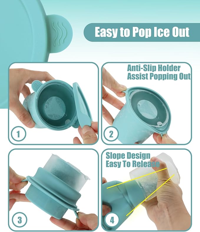 Ice Molds for Owala 24-40oz, Set of 3, Food-Grade Soft Silicone, No White Residue, Easy to Release, Straw Placement Compatible with Owala FreeSip, Keeps Drinks Cold Longer (Light Blue)