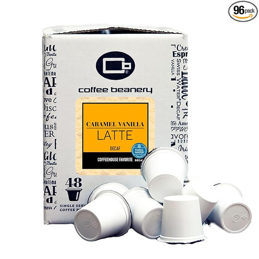 Caramel Vanilla Latte Decaf Coffee Pods by Coffee Beanery | 96ct Bulk Flavored Decaf Coffee Pods Medium Roast Coffee