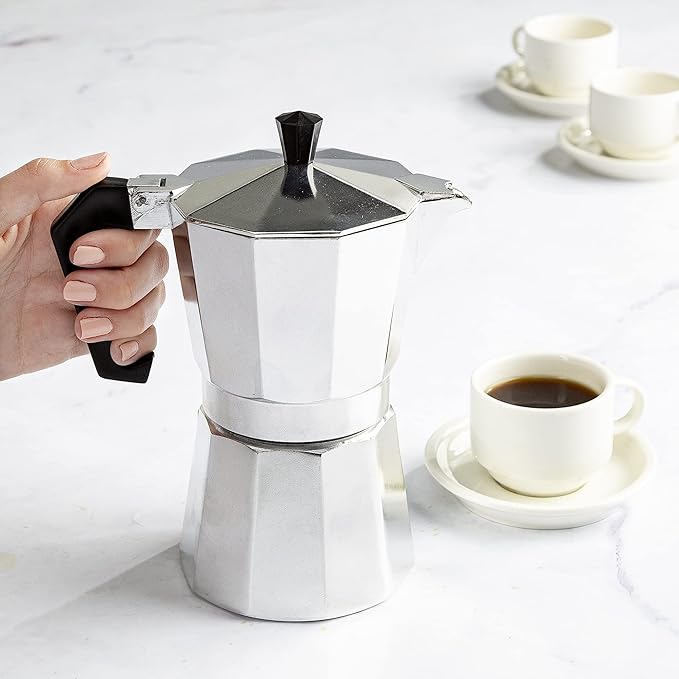Primula Classic Stovetop Espresso and Coffee Maker, Moka Pot for Italian and Cuban Café Brewing, Greca Coffee Maker, Cafeteras, 6 Espresso Cups, Silver