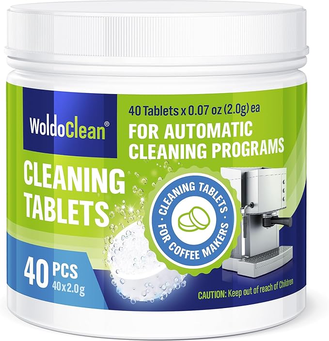 WoldoClean Espresso Machine Cleaning Tablets 40x 2g - Universal Backflush Tablets for Breville Barista Express, Jura, Gaggia, DeLonghi & Phillips, Removes Coffee Oils & Grease Residue