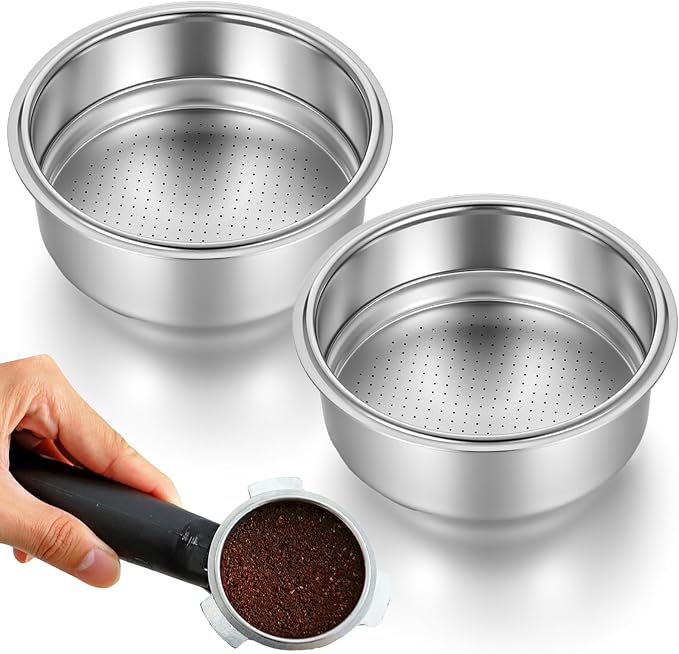 2 Pcs Stainless Steel Coffee Filter, 51mm Pressurized Espresso Filter Basket for Portafilter Machines Espresso Machine Parts Compatible with 51mm Portafilter Coffee Machines (1+2 Cups Capacity)