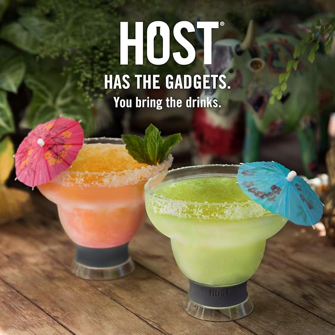 HOST FREEZE Plastic Margarita Glasses, Insulated Cocktail Glasses for Slush Drinks and Frozen Cocktails, Margarita Cups for Cocktail Party, Home Bar Gifts for Women, 12 oz, Set of 4, Grey