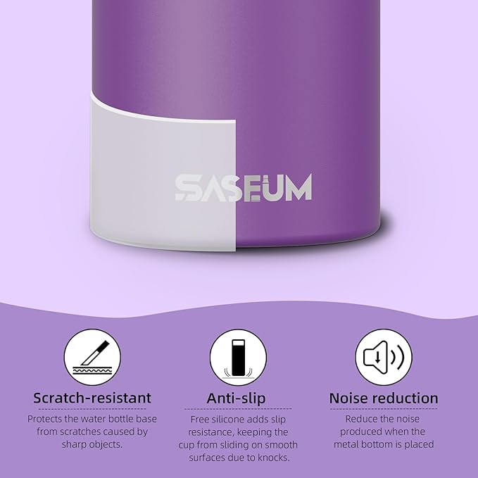 SASEUM Sport Water Bottle 32oz Stainless Steel Double Wall Vacuum Thermal Mug with Leak Proof Spout Lids, Wide Mouth Metal Insulated Water Jug for Gym and Travel（Purple）