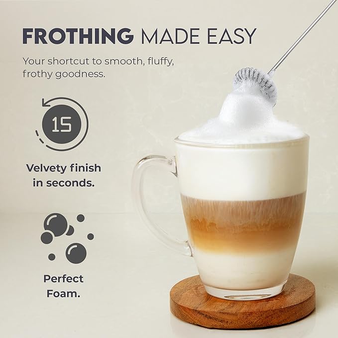 Zulay Kitchen Powerful Milk Frother AA Batteries Included – Ultra Fast Handheld Drink Mixer with Stainless Steel Whisk Stirrer for Coffee, Protein, Matcha & More, Frother Wand Electric Frothmate Black