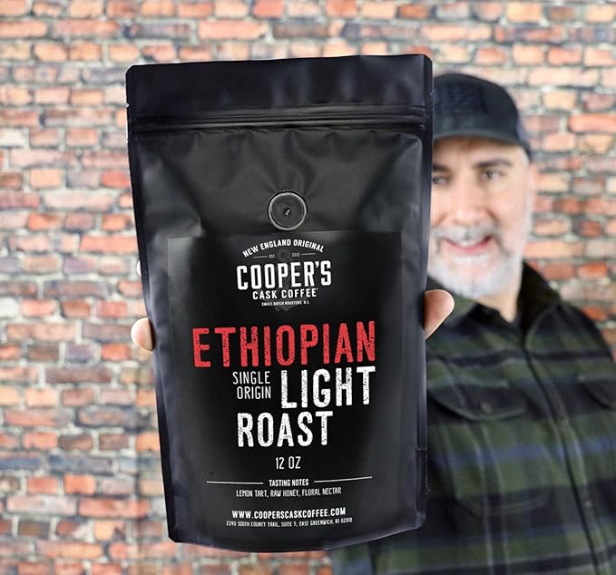 Ethiopian Bold Light Roast Coffee, Gourmet Single-Origin Coffee Beans from Ethiopia, Whole Bean, 12oz Bag