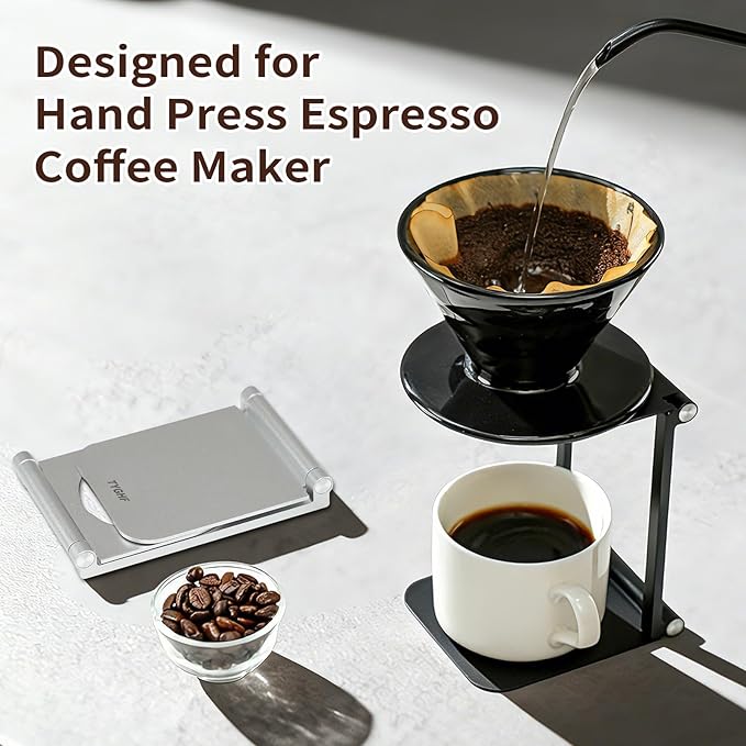 Pour Over Coffee Maker Stand,Foldable Portable Electric Espresso Machine Stand,Holder for Coffee Grinder,Universal Dripper,V60 Dripper,Travel Coffee Maker, Press Round&Sliver