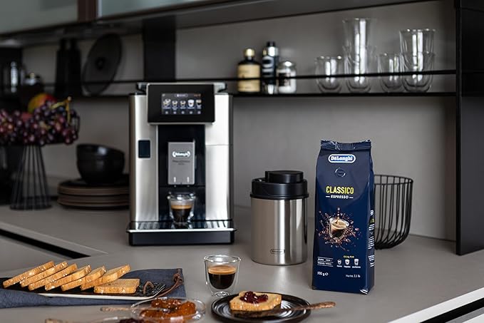 De'Longhi Coffee Canister, Vacuum Sealed Food Storage Container with Airtight Lid & Built-in Date Indicator, Polished Stainless Steel (Holds 1 LB / 500 g), DLSC063
