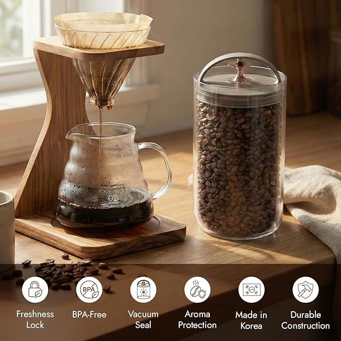 carrotez Vacuum Sealed Coffee Bean Container – 1.5 L (50.7 oz) Ecozen Airtight Food Storage Canister with Easy-Release Lever, Durable Space-Saving Design for Kitchen Countertop