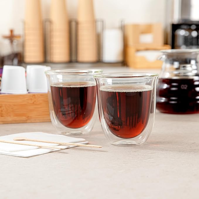 Restaurantware Coffee Cup 12 Pack of 6.8 oz Insulated Double-Wall Glass Borosilicate Coffee Cup Espresso Shot Dishwasher Safe For Hot Drinks