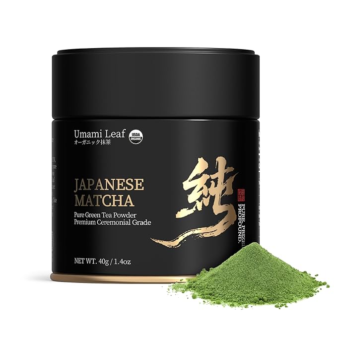 Umami Leaf Organic Japanese Ceremonial Grade Matcha - 100% Pure Green Tea Powder, USDA Certified, First Harvest, Authentic Origin From Uji, Kyoto (40g / 1.4oz Tin)