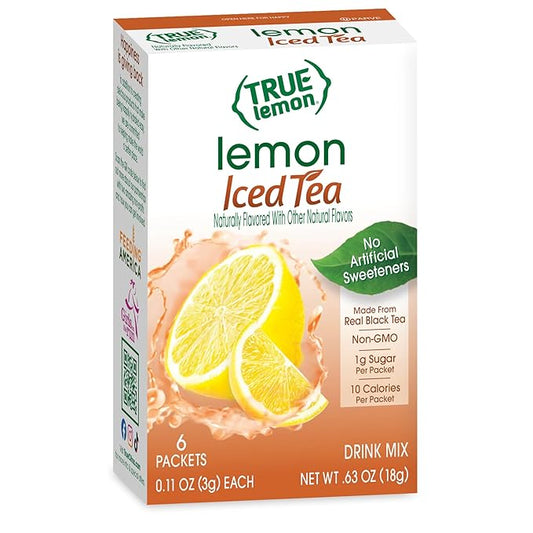 LEMON ICED TEA MIX by TRUE LEMON | Instant Powdered Drink Packets That Quench YOUR Thirst, Mouth Watering True Citrus LEMON (ICED TEA), 6 Count (Pack of 4)